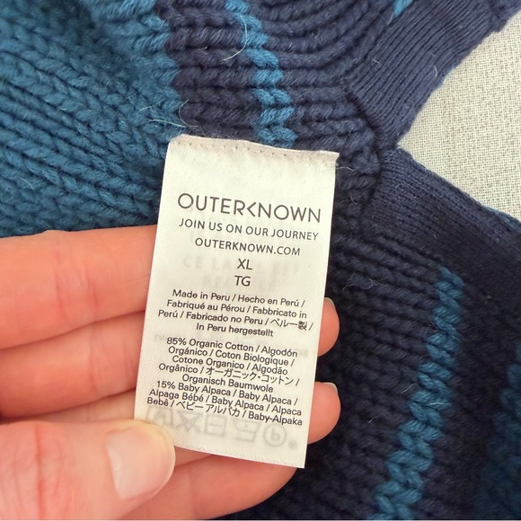 Outerknown Lost Horizon Crewneck Sweater Deep Sea Horizon Stripe Size XL Alpaca - Picture 6 of 8